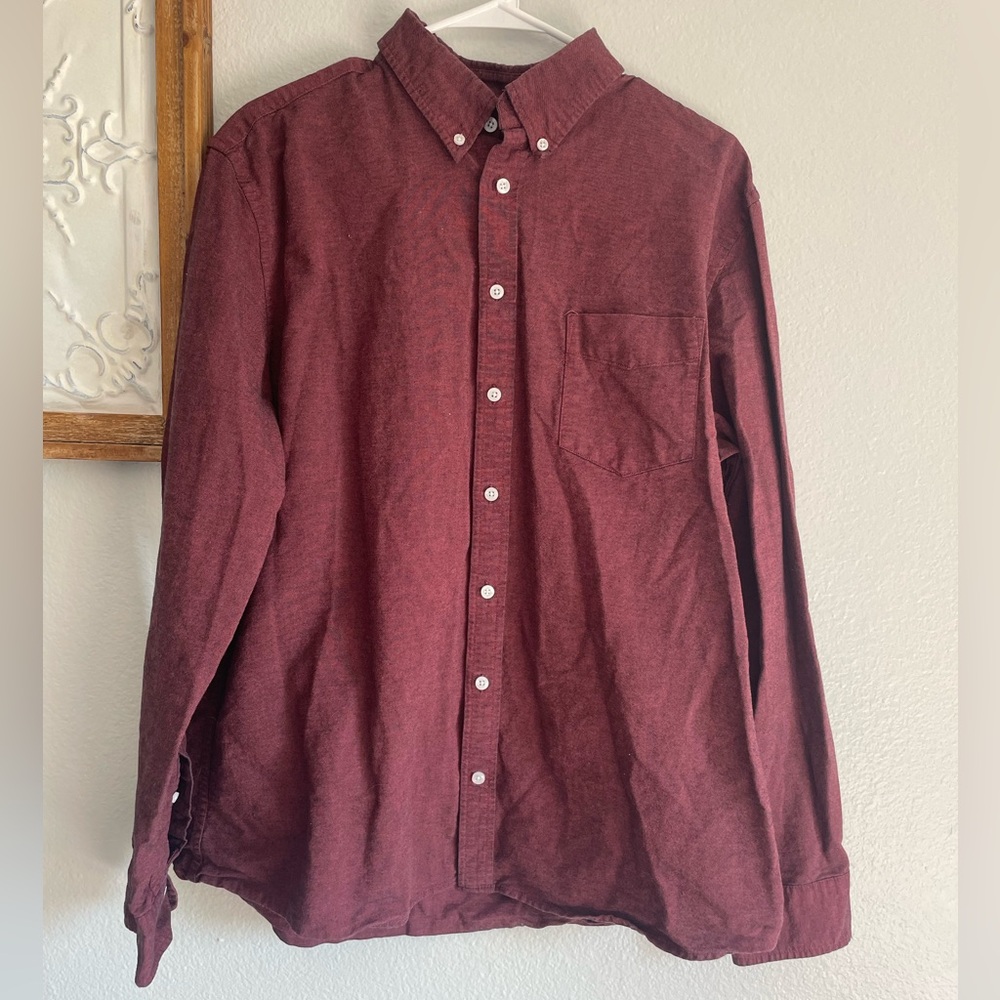 Men’s Merona size XL Long Sleeve Button Up Shirt Burgundy maroon 100% cotton red